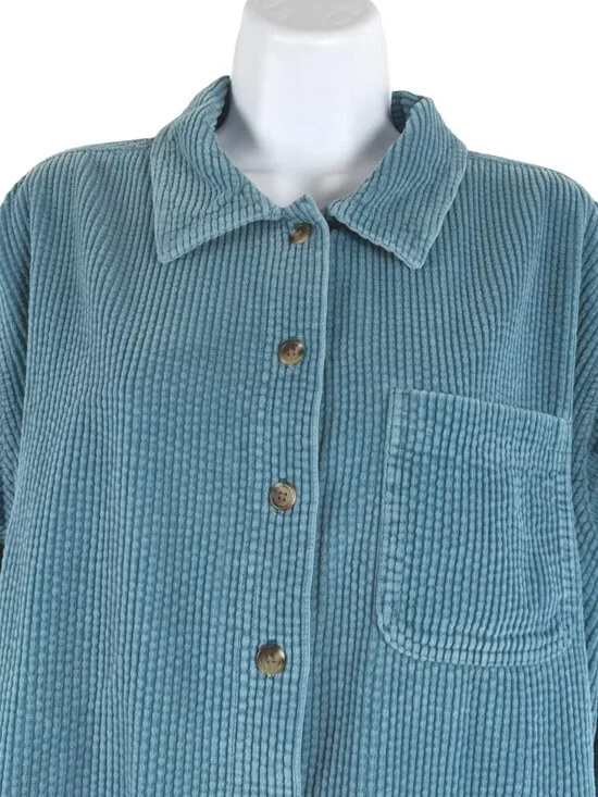 L.L. Bean Comfort Corduroy Relaxed Shirt Womens 1X Blue Cotton Pocket TP-3861 - Picture 3 of 9
